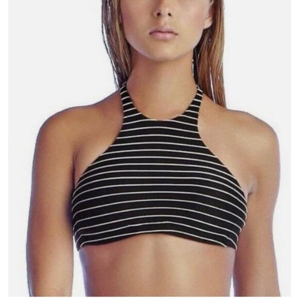 Vitamin A black-and-white halter bikini top